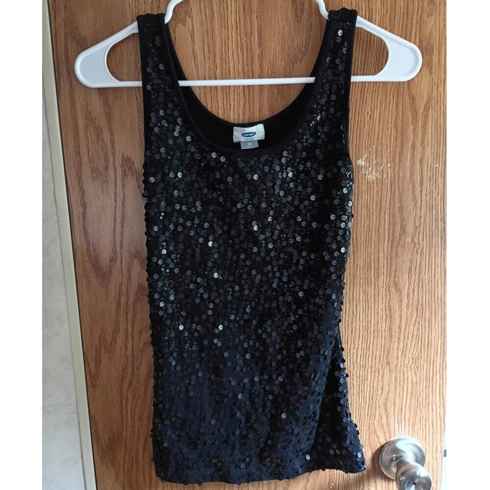 Old Navy Black Sequin Tank Top XS Holiday Party NYE Concert Date Night Shimmer
